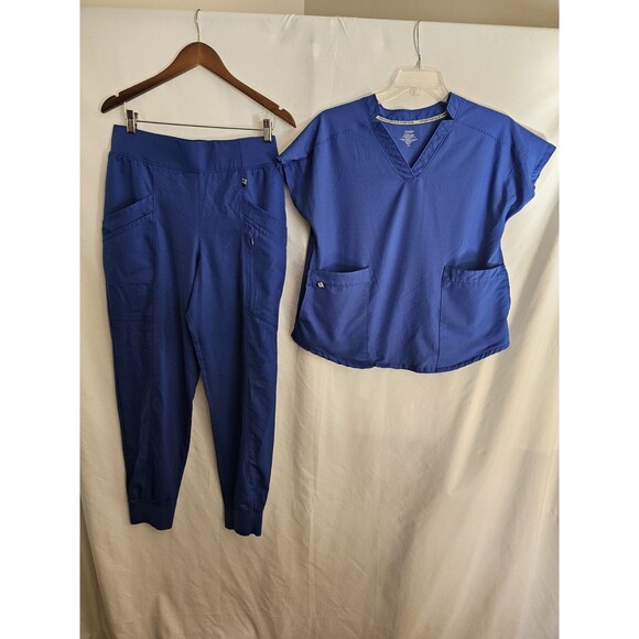 ClimateRight by Cuddl Duds Scrub Set Women’s M Metro Blue Top L Jogger Pant - Picture 1 of 10